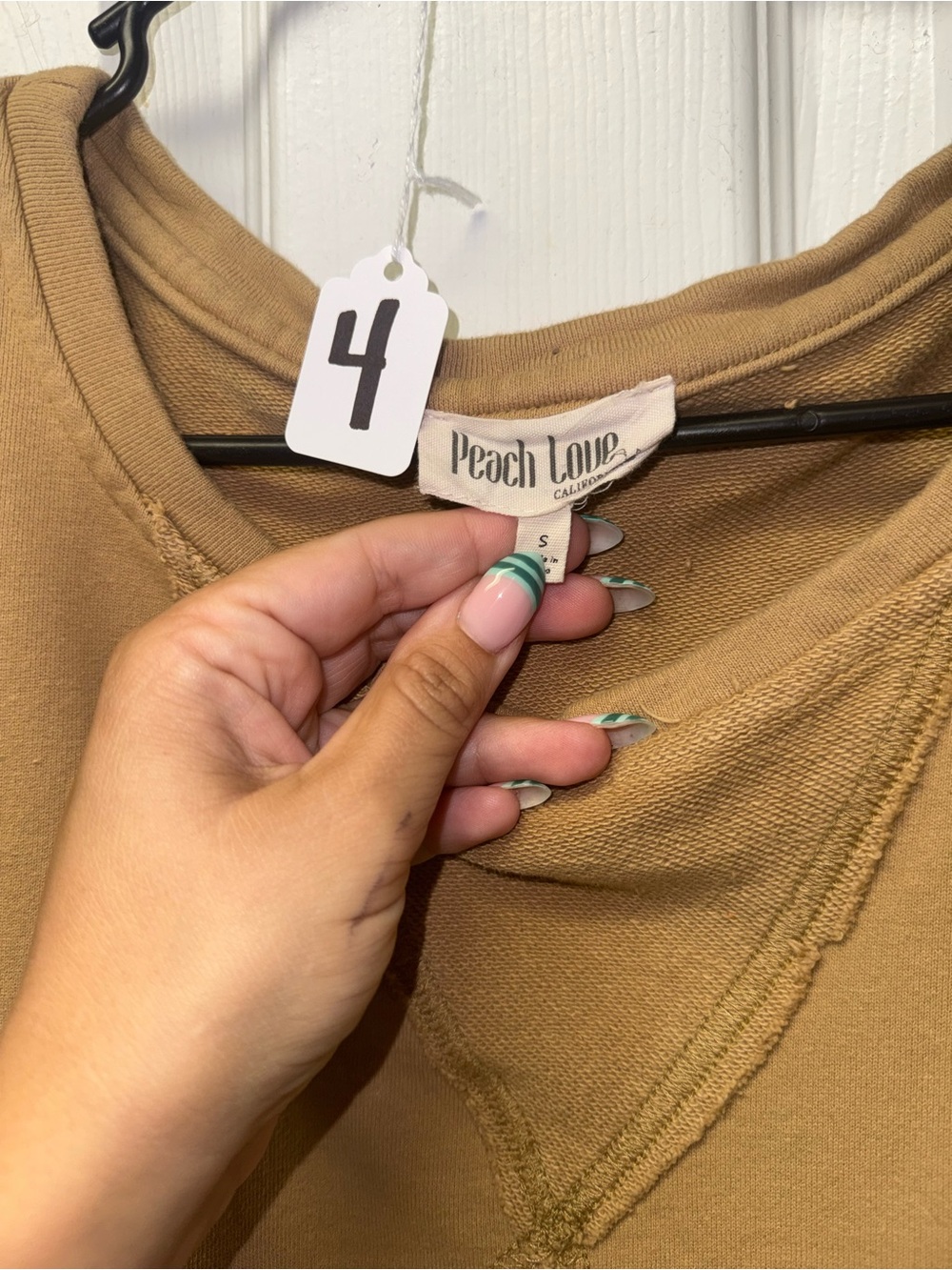 Peach Love Distressed Short Sleeve Top in Tan/Camel - Picture 4 of 4